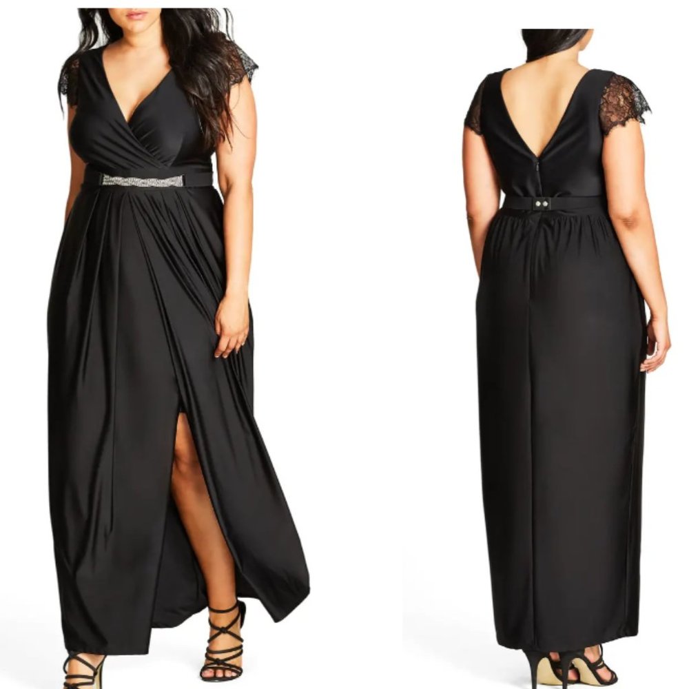 City Chic Drape Maxi Dress Black Stretchy, like Torrid 2X
